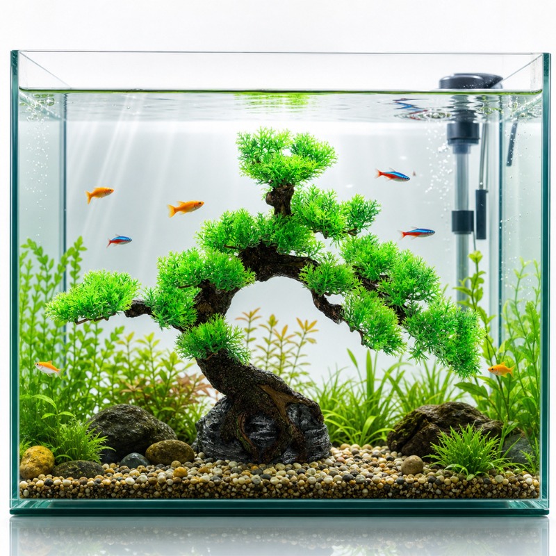 Dekorasi Akuarium Ikan Berbent - Aquarium Planted Tree ulasan dan harga